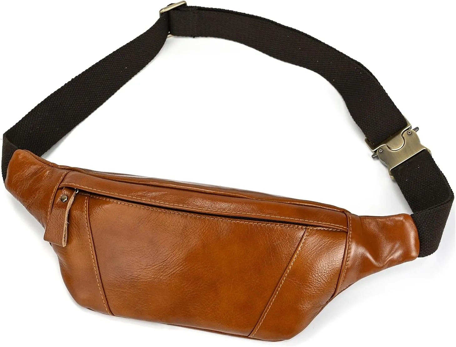 Men's Leather Waist Bag Multiple Pockets Slim Fanny Pack Adjustable Belt bag for Outdoor Running Hiking and Travel (Light Brown)
