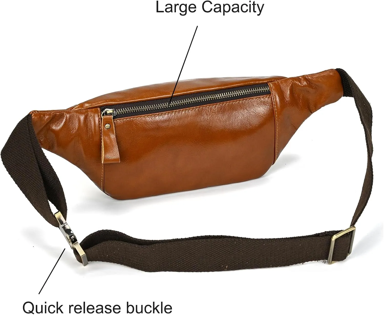 Men's Leather Waist Bag Multiple Pockets Slim Fanny Pack Adjustable Belt bag for Outdoor Running Hiking and Travel (Light Brown)