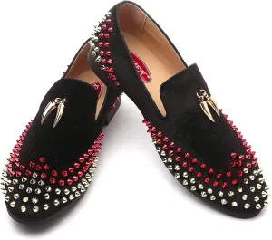 Mens Leopard Loafers Leather Embroidery Spiked Slip on Dress Shoes Slipper Luxury Fashion Penny Prom