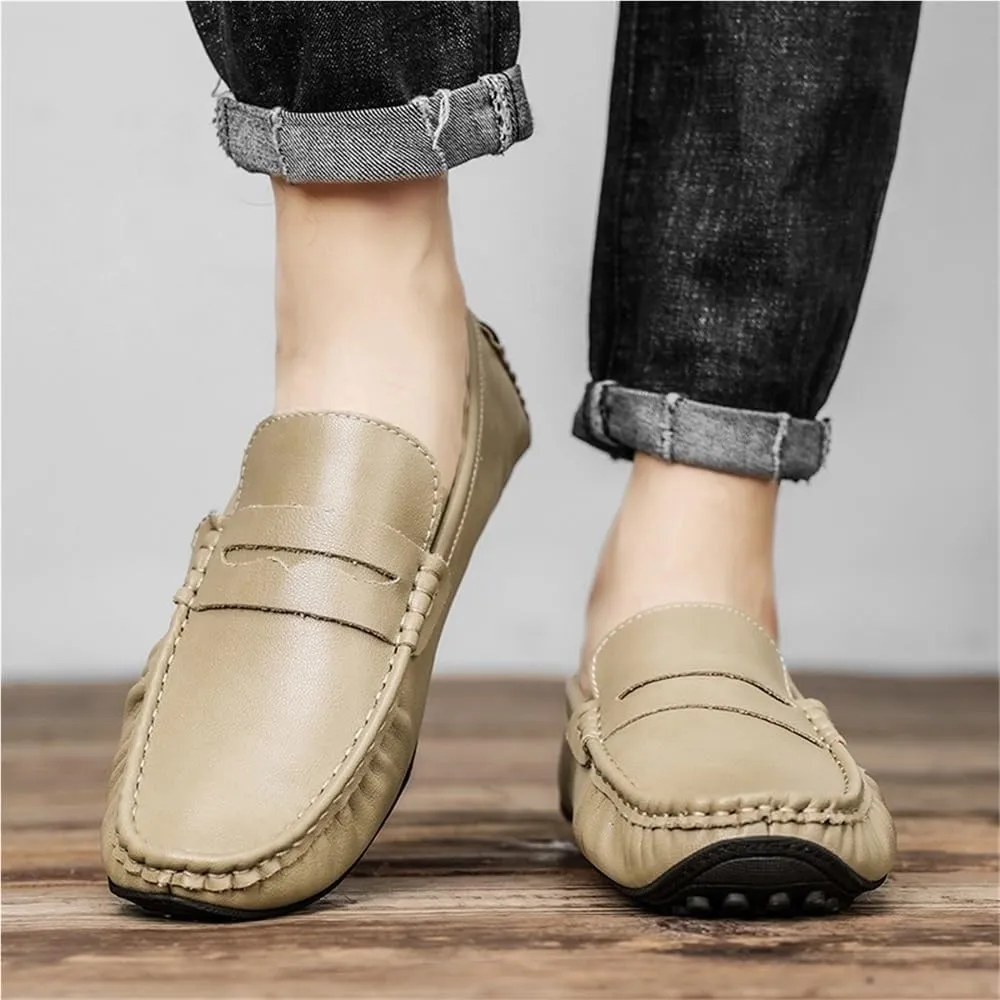 Mens Loafers Round Toe Vegan Leather Driving Shoes Comfortable Lightweight Flexible Walking Casual Slip On