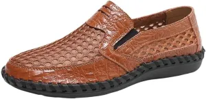 Mens Loafers Shoe Breathable Lightweight Stitching Details Driving Loafers Flat Heel Anti-Slip Slip Resistant Walking Prom Slip-ons