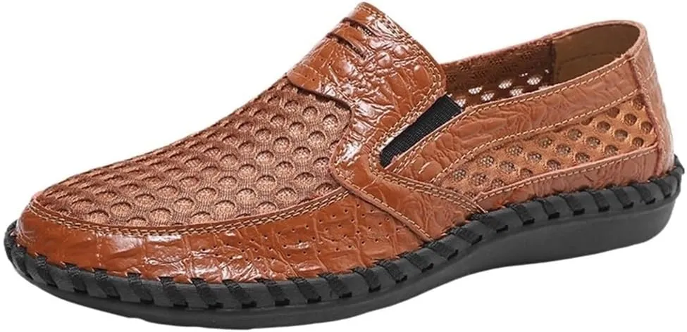 Mens Loafers Shoe Breathable Lightweight Stitching Details Driving Loafers Flat Heel Anti-Slip Slip Resistant Walking Prom Slip-ons