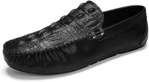 Mens Loafers Shoe Round Toe Solid Color Crocodile Print Loafer Shoes Flexible Lightweight Slip Resistant Casual Wedding Slip-on