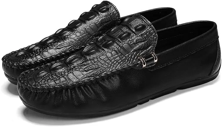 Mens Loafers Shoe Round Toe Solid Color Crocodile Print Loafer Shoes Flexible Lightweight Slip Resistant Casual Wedding Slip-on