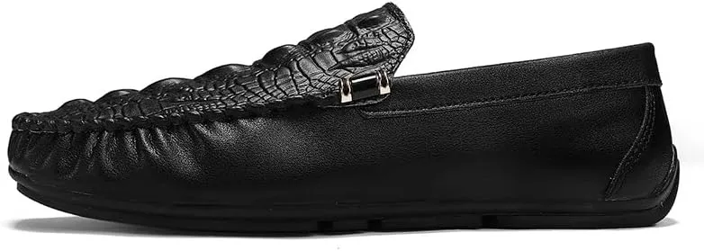 Mens Loafers Shoe Round Toe Solid Color Crocodile Print Loafer Shoes Flexible Lightweight Slip Resistant Casual Wedding Slip-on
