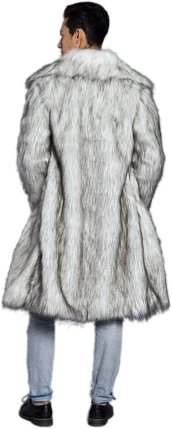 Men's Long Sleeve Fluffy Faux Fur Coat,Mens Winter Warm Faux Fur Overcoat,Long Thicken Soft Jacket Outerwear