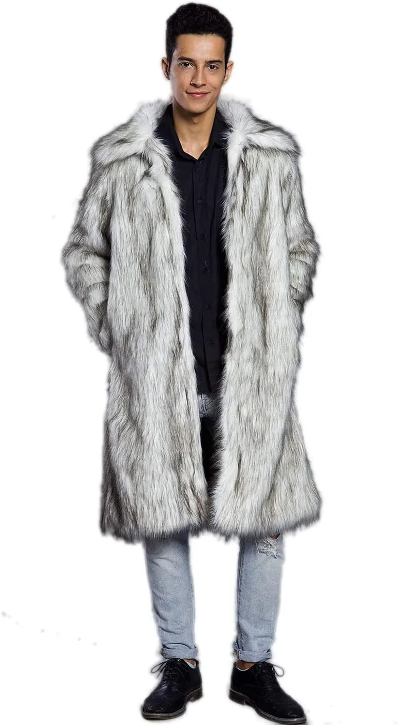 Men's Long Sleeve Fluffy Faux Fur Coat,Mens Winter Warm Faux Fur Overcoat,Long Thicken Soft Jacket Outerwear