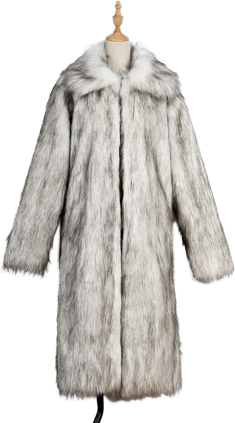 Men's Long Sleeve Fluffy Faux Fur Coat,Mens Winter Warm Faux Fur Overcoat,Long Thicken Soft Jacket Outerwear