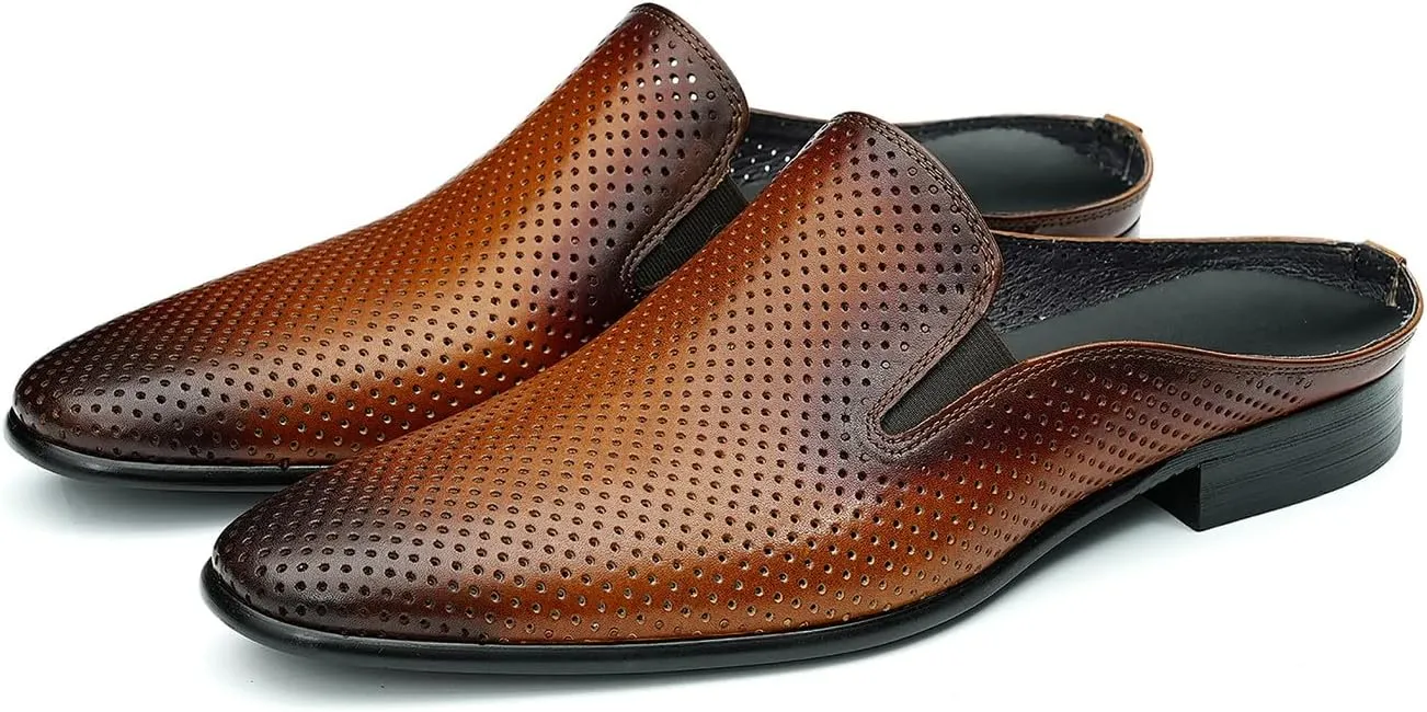 Men's Mules Formal Dress Loafers Leather Open Back Slippers Business Wedding Casual Fashion Slip On Clogs Sandals Summer Dress Shoes for Men