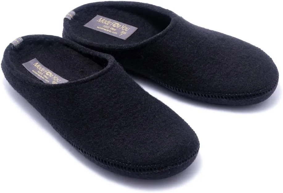 Men's Natural 100% Wool Slippers with Arch Support Insoles and Non-Slip Rubber Soles, Hypoallergenic