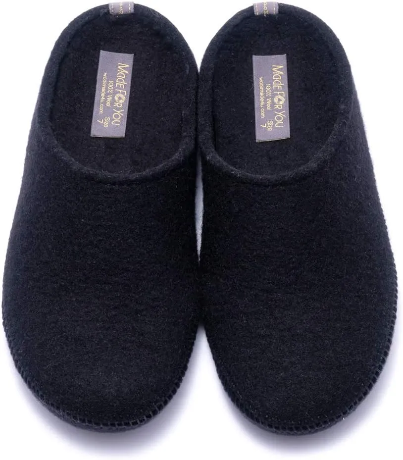 Men's Natural 100% Wool Slippers with Arch Support Insoles and Non-Slip Rubber Soles, Hypoallergenic
