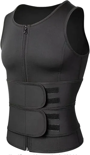 Men's Reducing Shapewear Thermal Shirt Sauna Compression Neoprene Waist Vest Lumbar Sports Shapewear Men's Waist Trainer Sauna Suits (Color : Black, Size : X-Large)