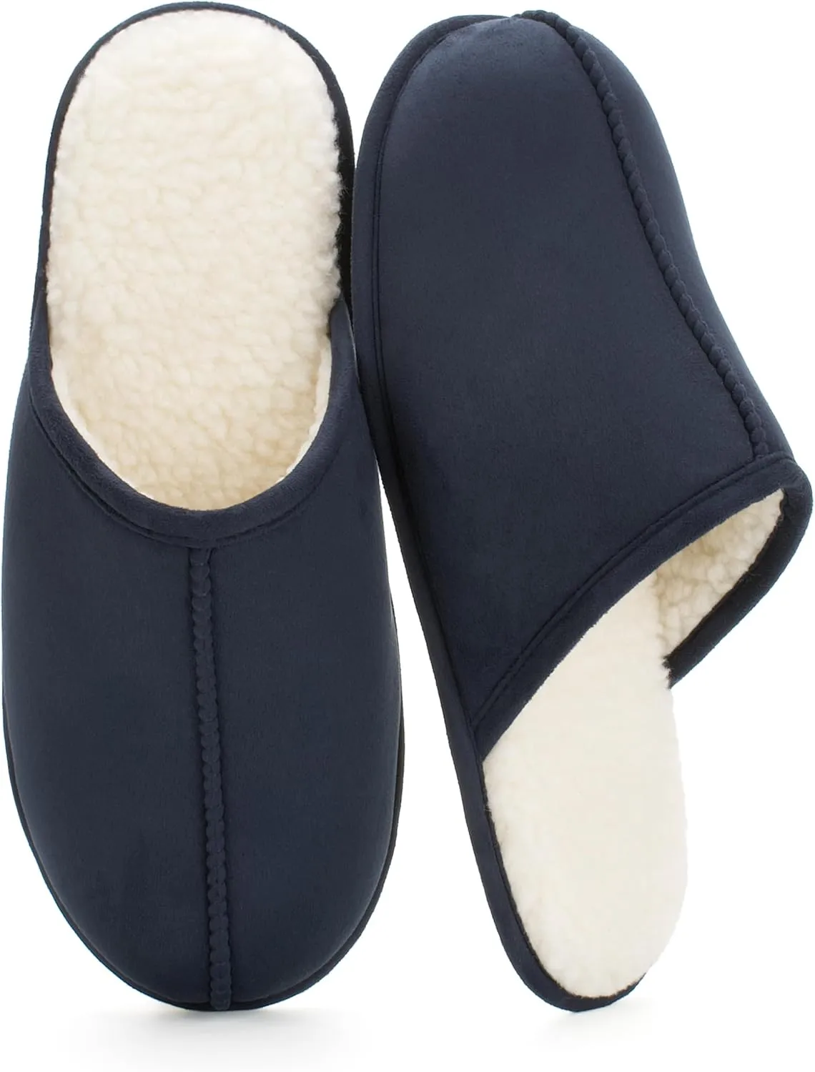 Men's Scuff Slippers with Memory Foam, Faux Suede Open Back House Slip-ons, Non-slip Indoor/Outdoor Soles, Unique Gifts, Sizes 8-15