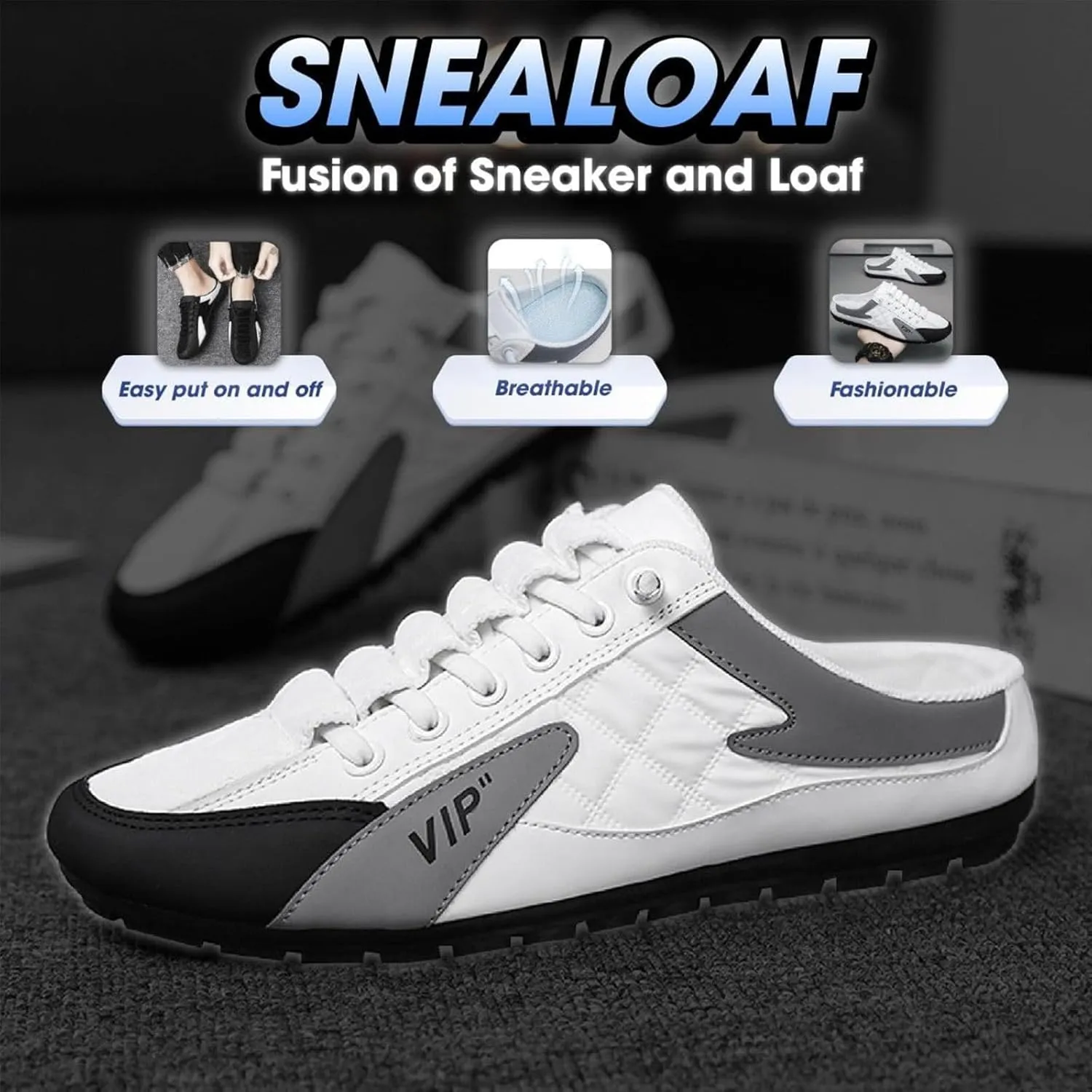 Men's Slip on Mule Sneakers,Men's Backless Sneakers, Closed Toe Half Drag Sneakers Anti-Slip Walking Shoes