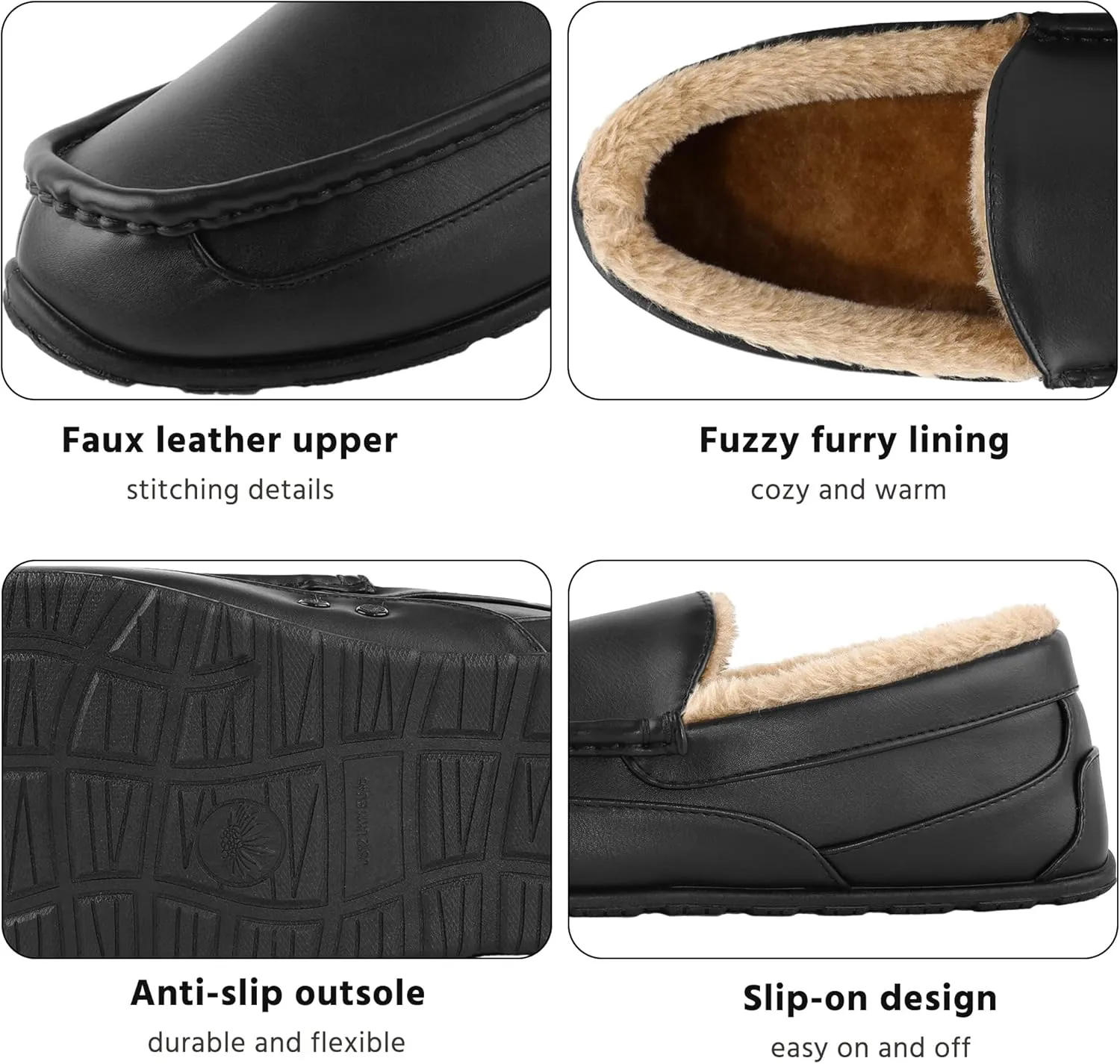 Men's Slippers House Shoes Furry Water-resistant Indoor&Outdoor Mocassin Anti-Slip slipper for men