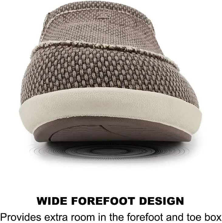 Mens Slippers with Arch Support, Canvas House Slipper for Men with Velvet Lining, Slip On Clog, Indoor Outdoor House Shoes with Anti-Skid Rubber Sole