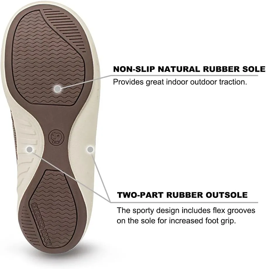 Mens Slippers with Arch Support, Canvas House Slipper for Men with Velvet Lining, Slip On Clog, Indoor Outdoor House Shoes with Anti-Skid Rubber Sole