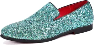 Mens Smoking Sparkling Slipper Metallic Sequins Textured Glitter Tuxedo Slip-on Prom Loafers Luxury Wedding Dress Shoes