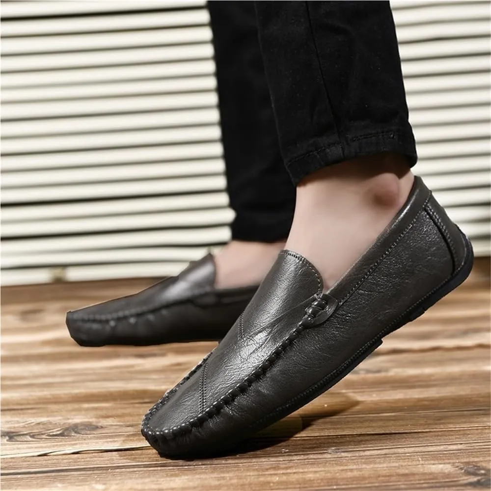 Mens Solid Color Vegan Leather Loafer Shoes Flat Heel Lightweight Flexible Outdoor Prom Slip-ons