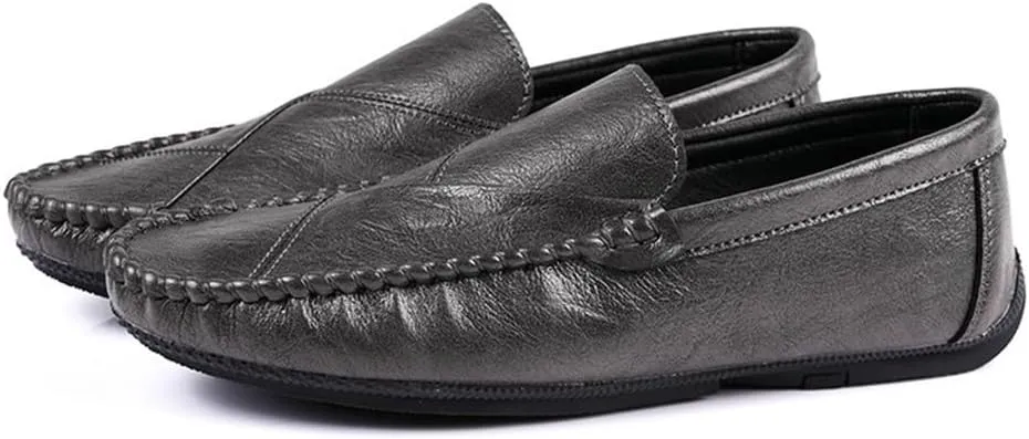 Mens Solid Color Vegan Leather Loafer Shoes Flat Heel Lightweight Flexible Outdoor Prom Slip-ons