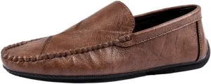 Mens Solid Color Vegan Leather Loafer Shoes Flat Heel Lightweight Flexible Outdoor Prom Slip-ons