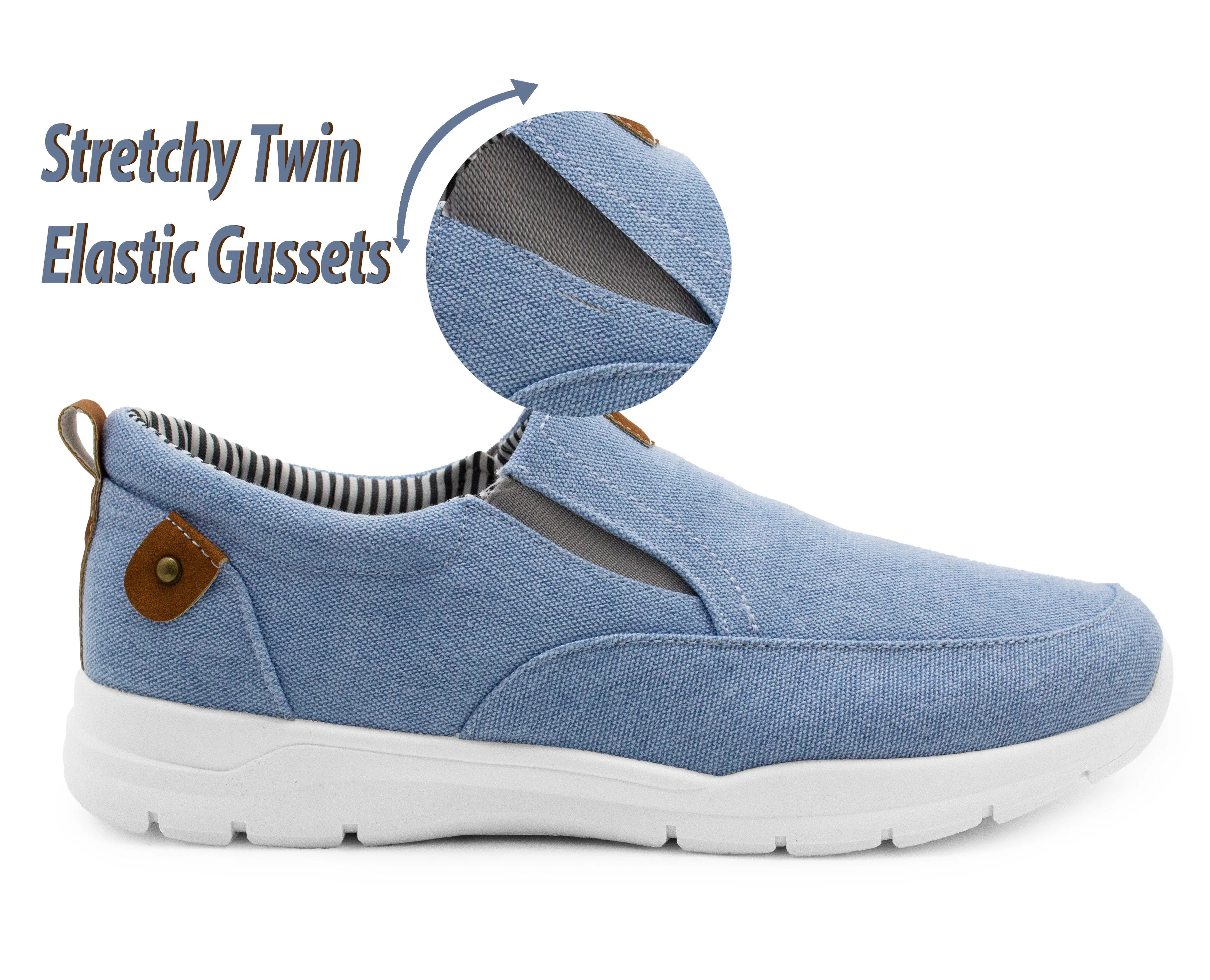 Mens Washed Blue Canvas Slip On Trainers Elastic Twin Gusset Denim Casual Fashion Trainer Sneaker Pumps