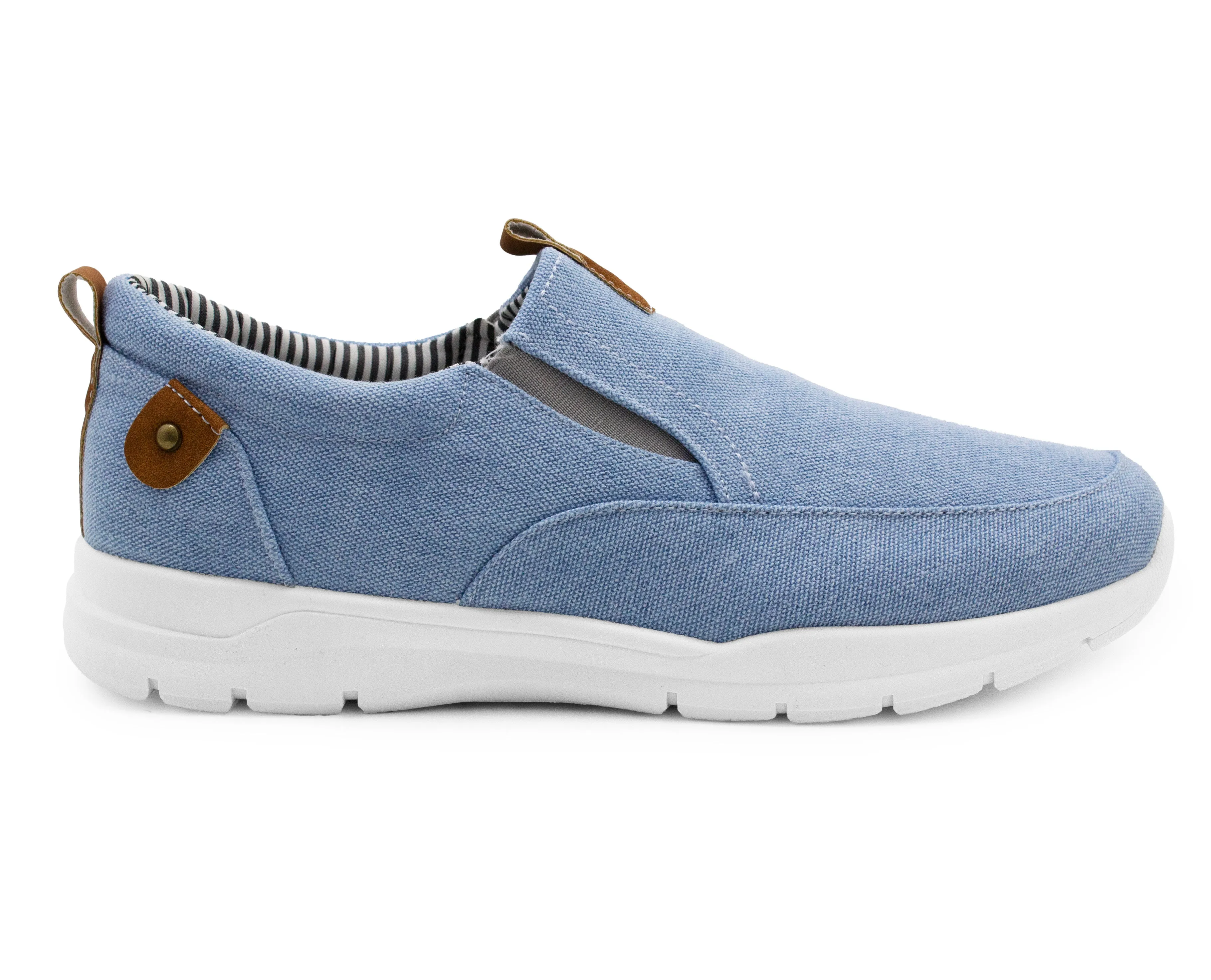 Mens Washed Blue Canvas Slip On Trainers Elastic Twin Gusset Denim Casual Fashion Trainer Sneaker Pumps