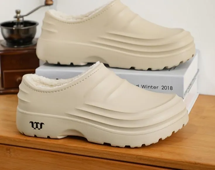 Men's/Women's Plush Lined Waterproof Chef's Shoes, Non-Slip,Anti-Oil, Anti-Odour,Comfortable and Lightweight,Winter Warm Shoes