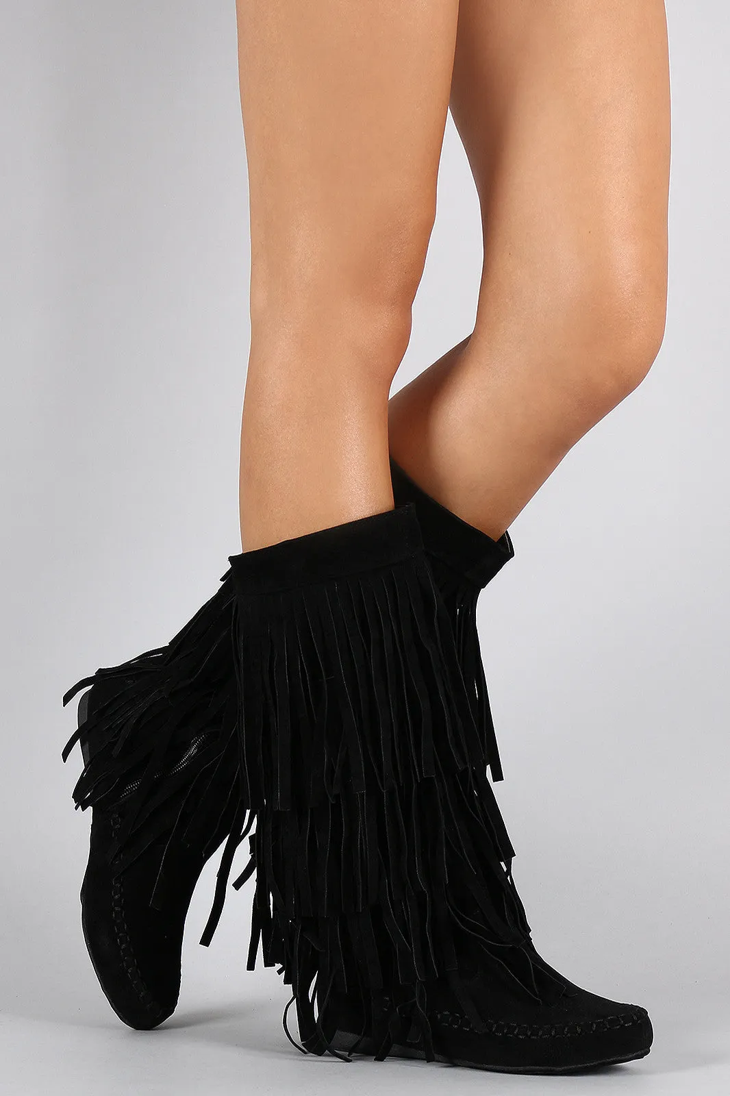 Mid Connected Boot Cutting-edge Calf Suede Fringe
