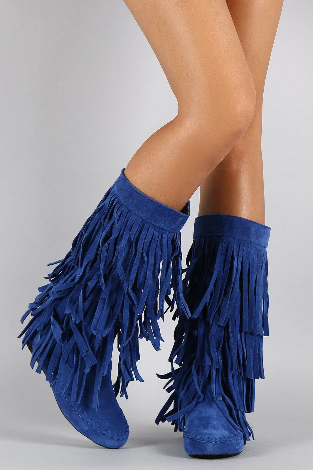 Mid Connected Boot Cutting-edge Calf Suede Fringe