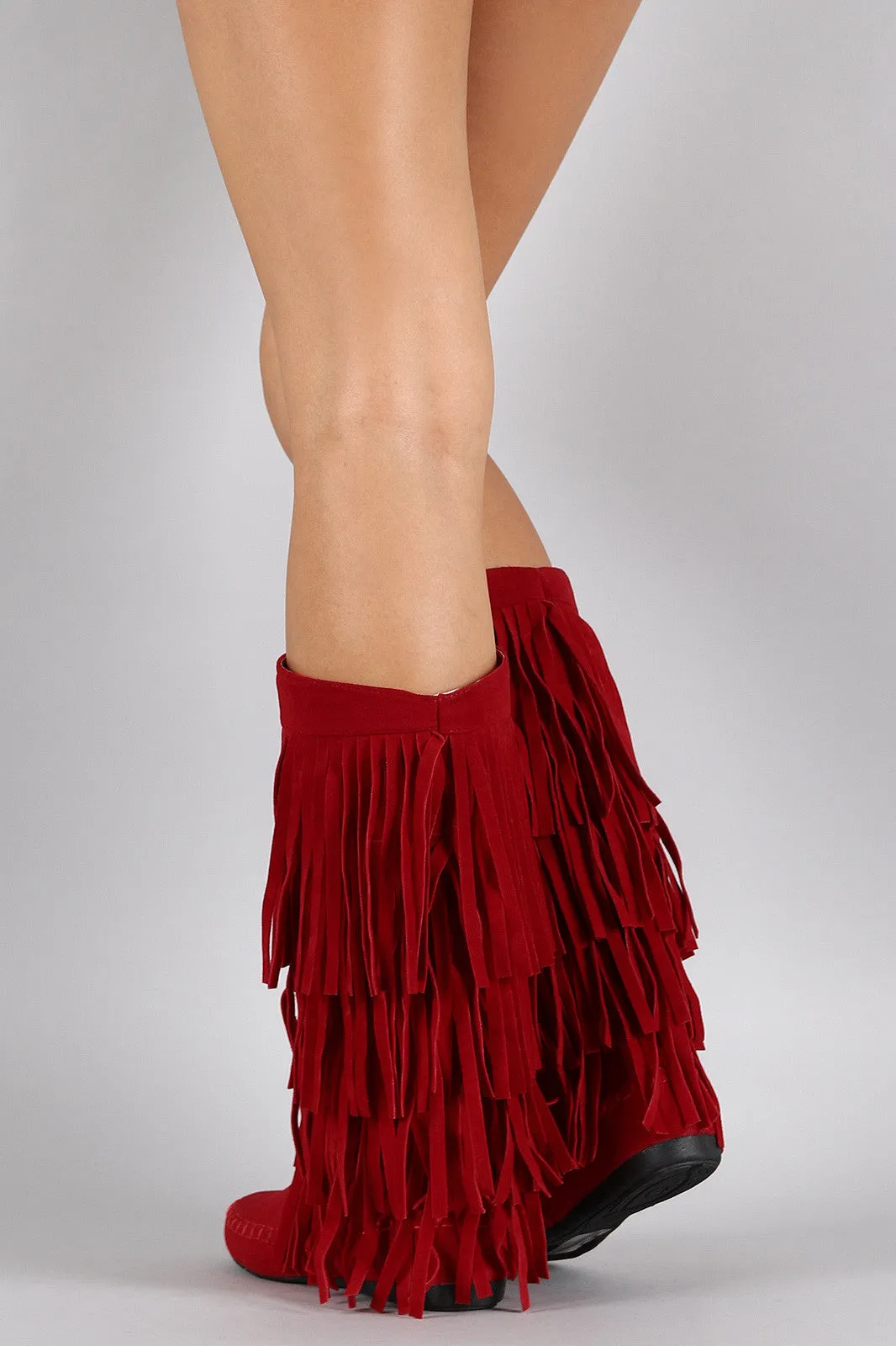 Mid Connected Boot Cutting-edge Calf Suede Fringe