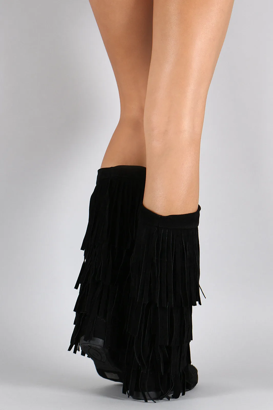 Mid Connected Boot Cutting-edge Calf Suede Fringe