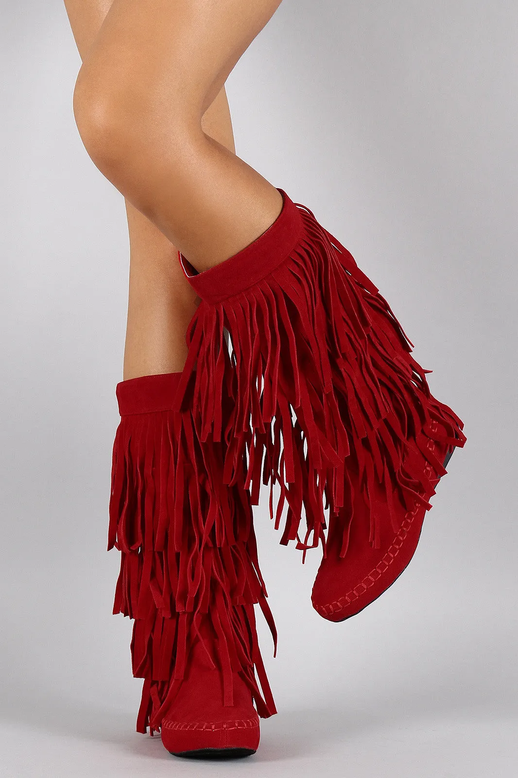 Mid Connected Boot Cutting-edge Calf Suede Fringe