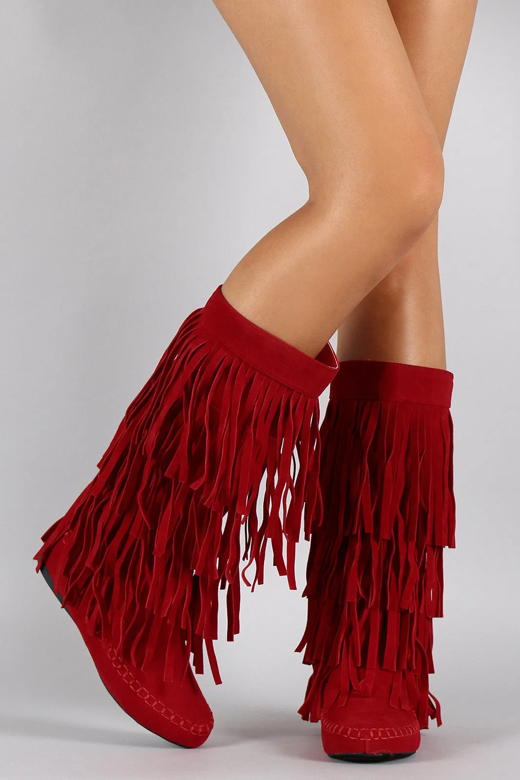 Mid Connected Boot Cutting-edge Calf Suede Fringe