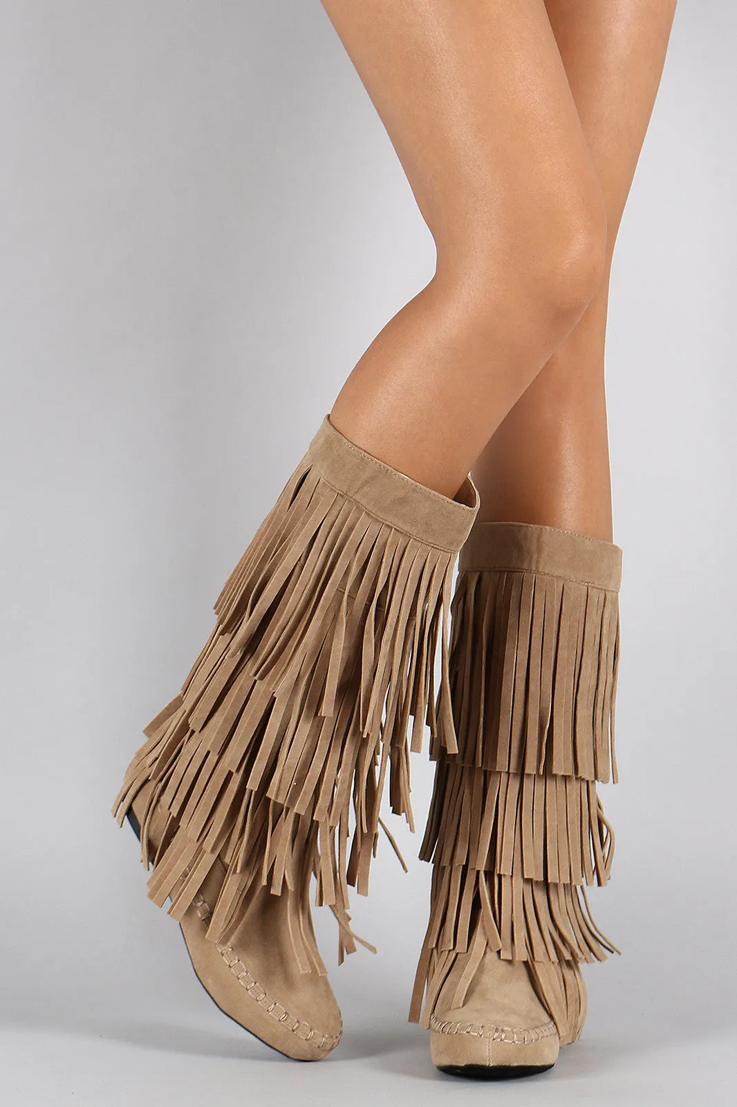 Mid Connected Boot Cutting-edge Calf Suede Fringe