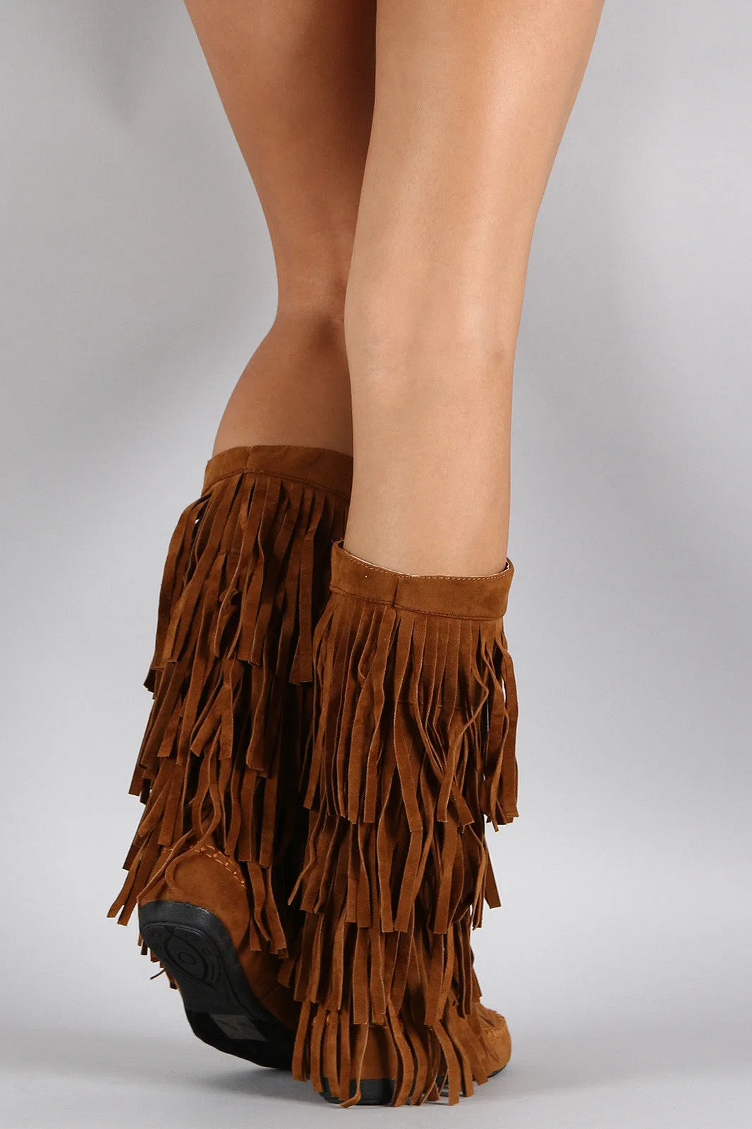 Mid Connected Boot Cutting-edge Calf Suede Fringe