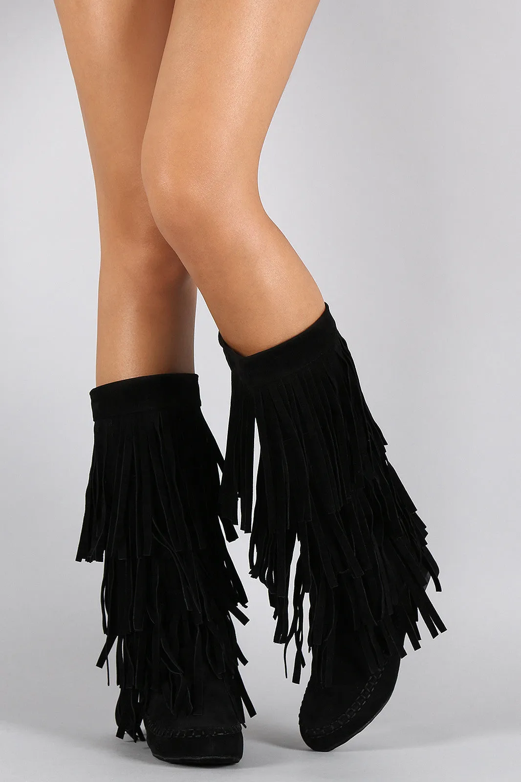 Mid Connected Boot Cutting-edge Calf Suede Fringe