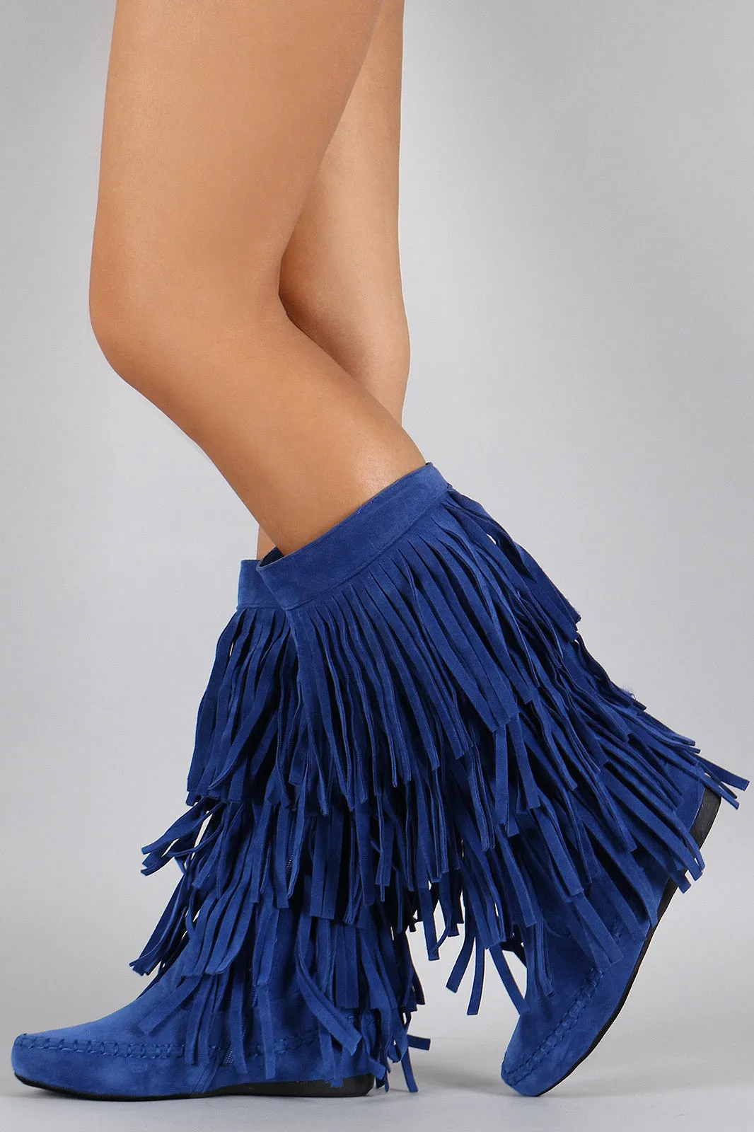 Mid Connected Boot Cutting-edge Calf Suede Fringe