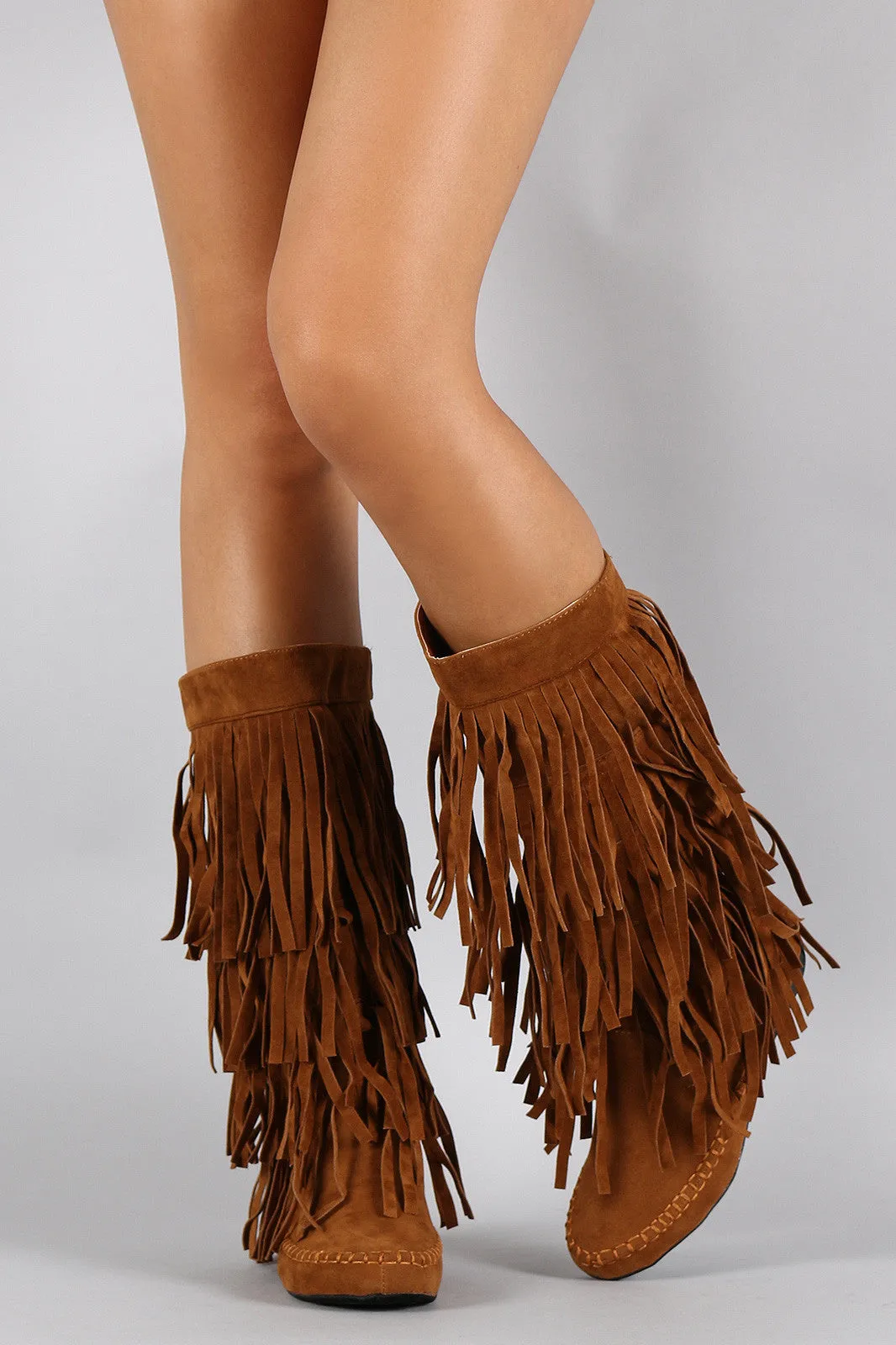 Mid Connected Boot Cutting-edge Calf Suede Fringe