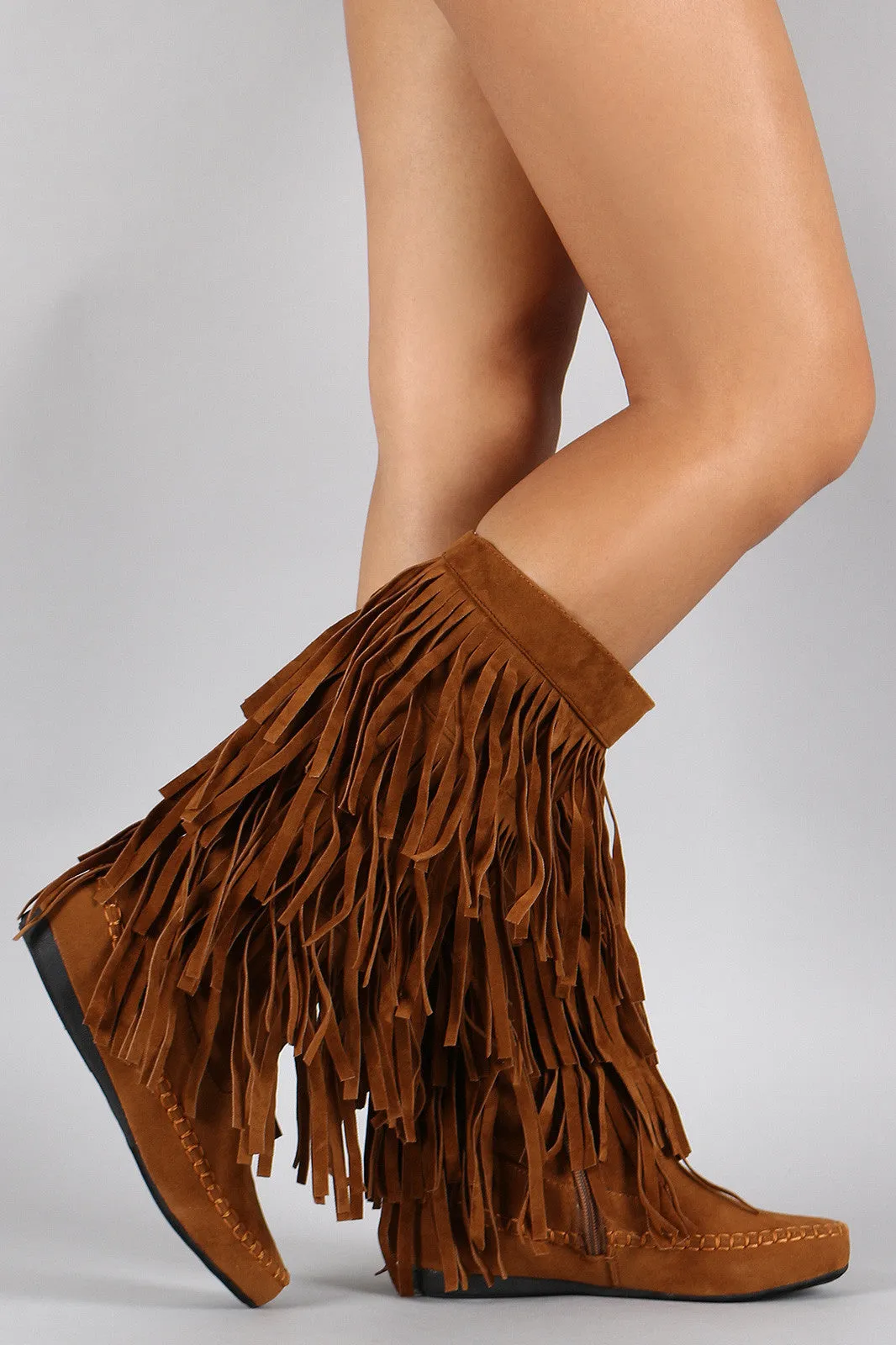 Mid Connected Boot Cutting-edge Calf Suede Fringe