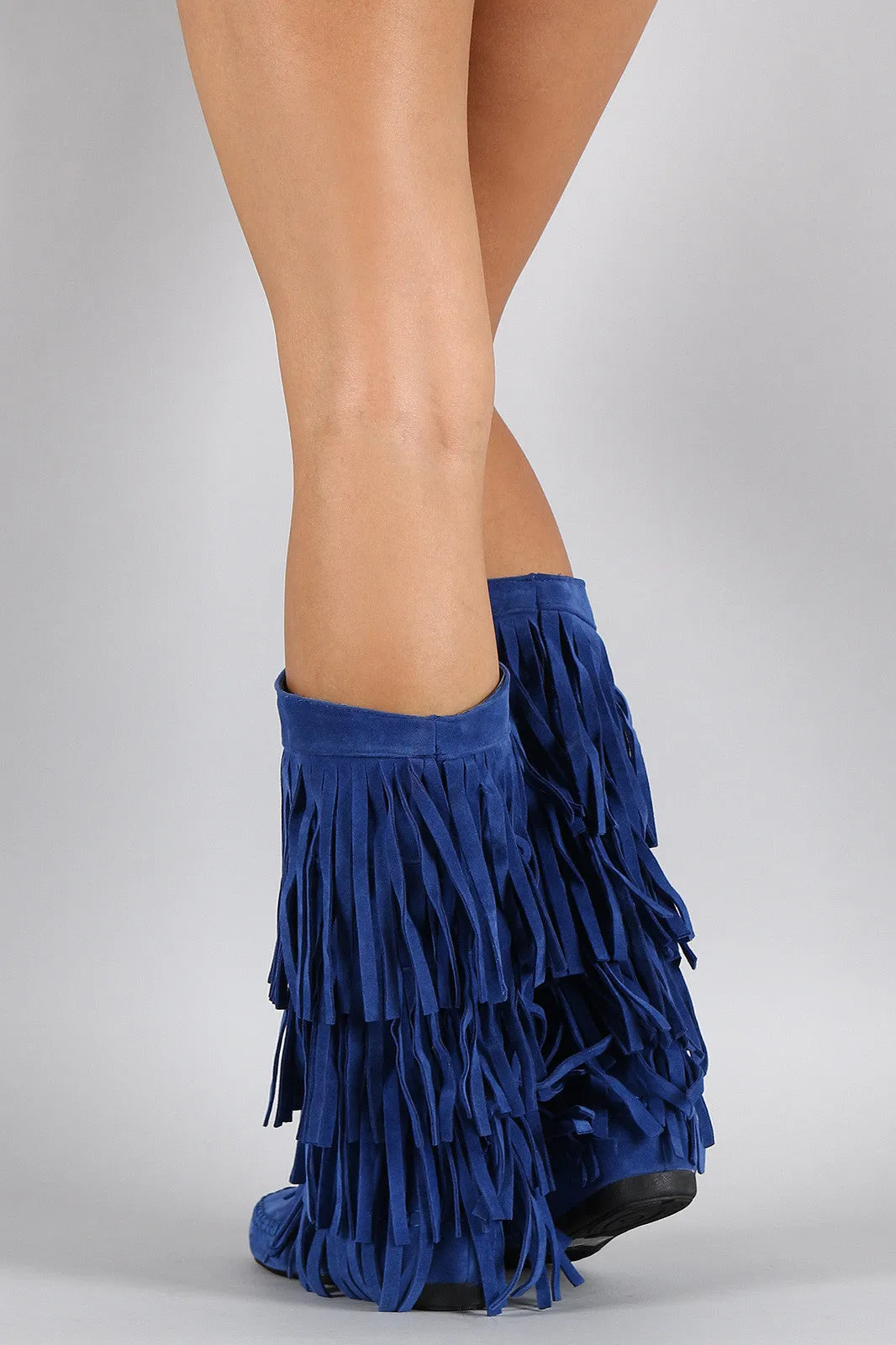 Mid Connected Boot Cutting-edge Calf Suede Fringe