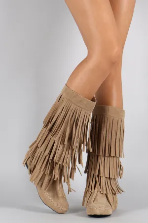 Mid Connected Boot Cutting-edge Calf Suede Fringe