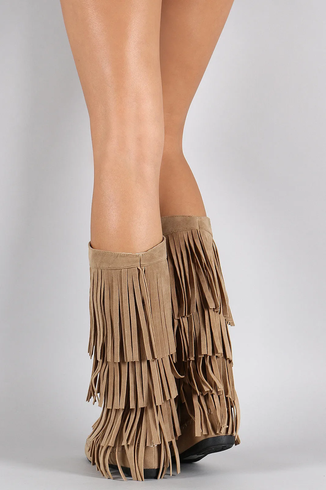 Mid Connected Boot Cutting-edge Calf Suede Fringe