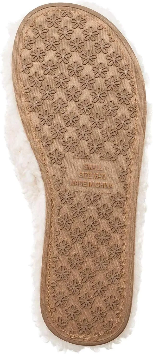 Millffy Plush Cozy Faux Shearling Thong Slide On Sherpa Womens Flip-Flops Slippers with Flowers