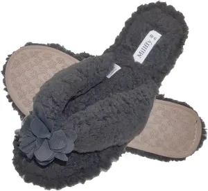 Millffy Plush Cozy Faux Shearling Thong Slide On Sherpa Womens Flip-Flops Slippers with Flowers