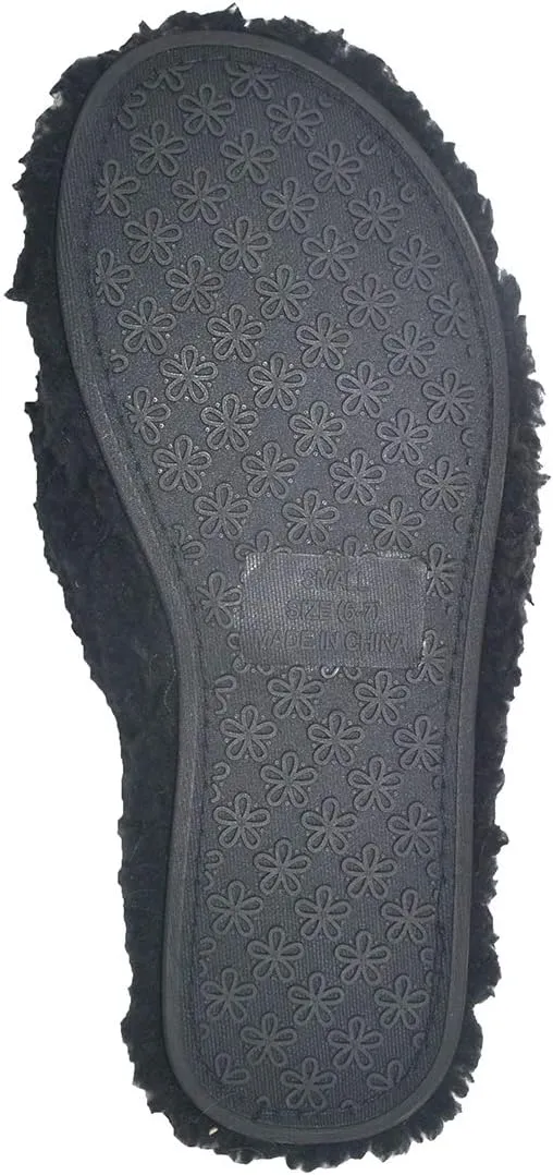 Millffy Plush Cozy Faux Shearling Thong Slide On Sherpa Womens Flip-Flops Slippers with Flowers