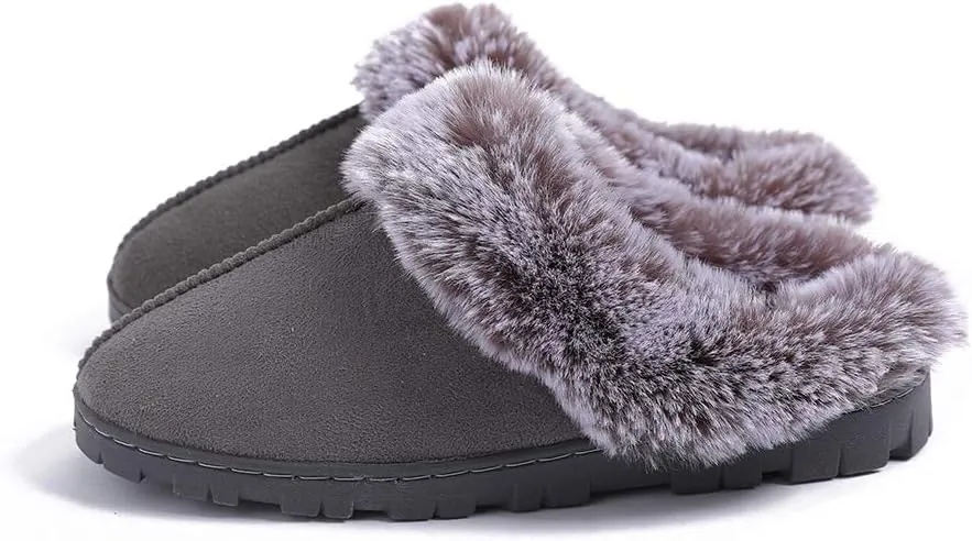 Millffy Women's Faux Fur Clog Comfy Slides Furry Soft Indoor Memory Foam Moccasin Slippers