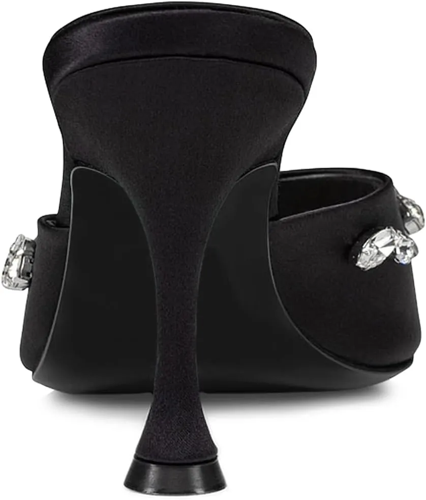 Milooey shoes Women's Peep Toe Stiletto Mules Glitter Rhinestone Studded Heeled Sandals High Heels Slides Backless Dressy Slipper Wedding Party Shoes Size 4-16 US