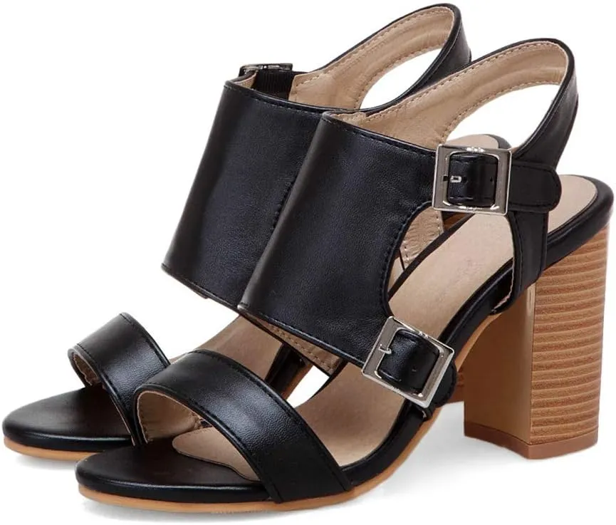 MIOKE Women's Peep Toe Block High Heel Sandals Suede Cutout Slingback Chunky Heeled Dress Pumps Sandal