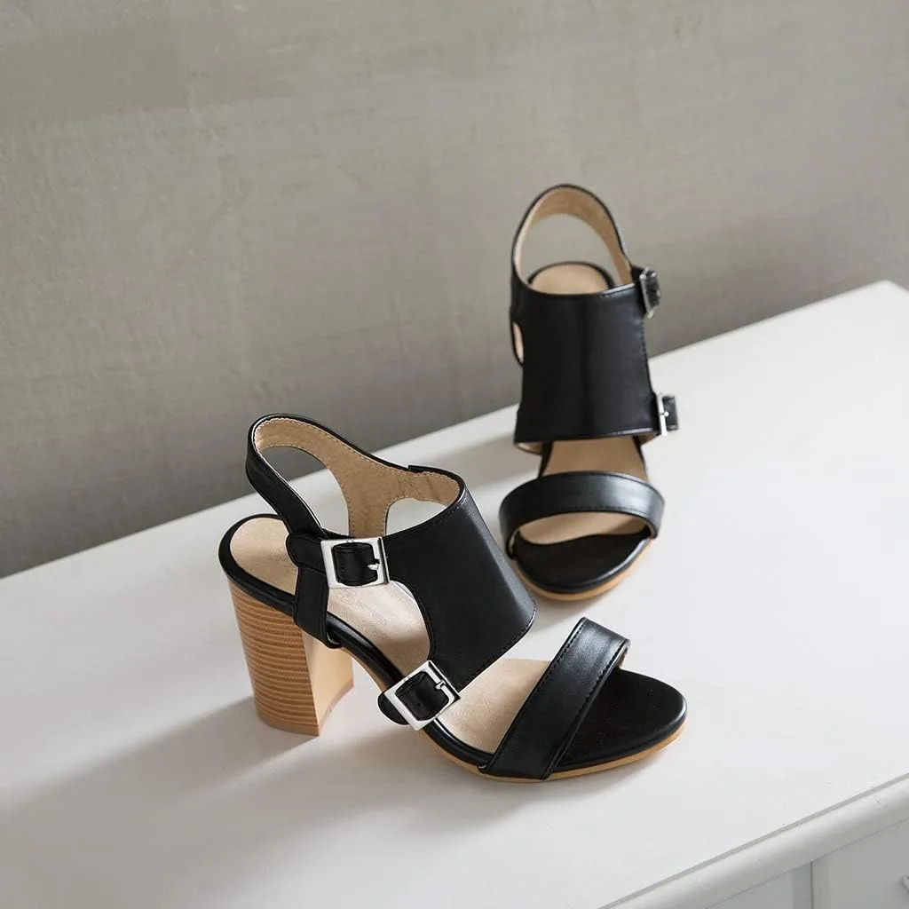 MIOKE Women's Peep Toe Block High Heel Sandals Suede Cutout Slingback Chunky Heeled Dress Pumps Sandal